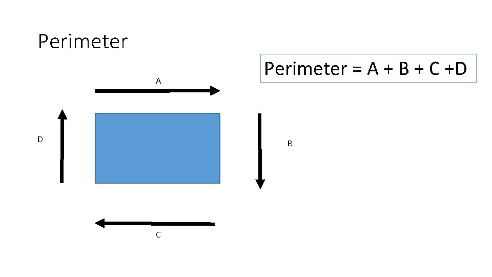 Perimeter A D Perimeter = A + B + C +D B C 