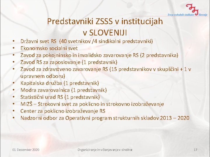 • • • Predstavniki ZSSS v institucijah v SLOVENIJI Državni svet RS (40 • • • Predstavniki ZSSS v institucijah v SLOVENIJI Državni svet RS (40