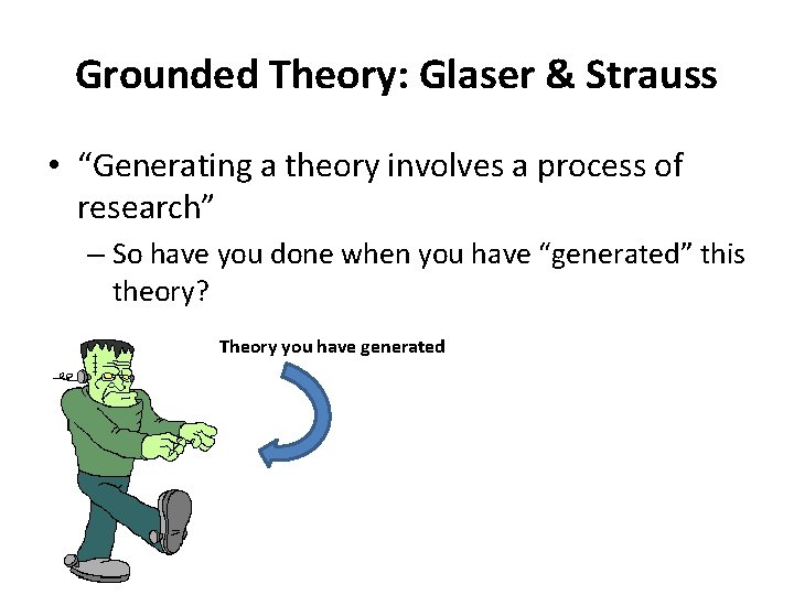 Grounded Theory: Glaser & Strauss • “Generating a theory involves a process of research”