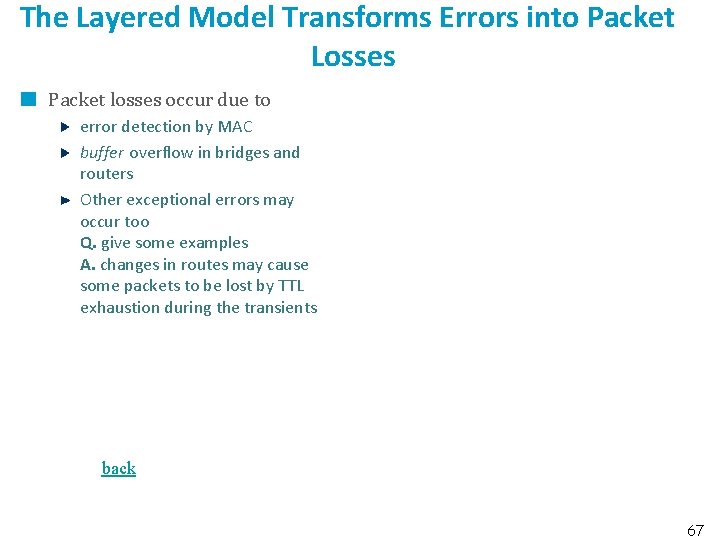 The Layered Model Transforms Errors into Packet Losses Packet losses occur due to error