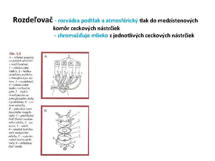 Rozdeľovač - rozvádza podtlak a atmosférický tlak do medzistenových komôr ceckových nástrčiek - zhromažďuje