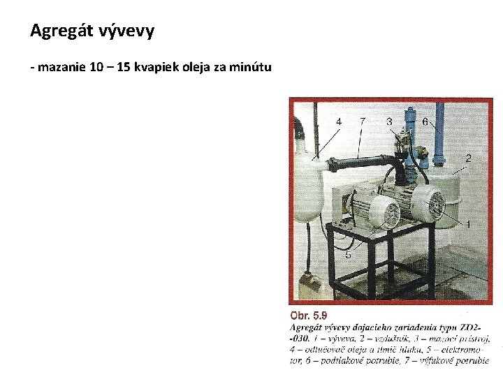 Agregát vývevy - mazanie 10 – 15 kvapiek oleja za minútu 