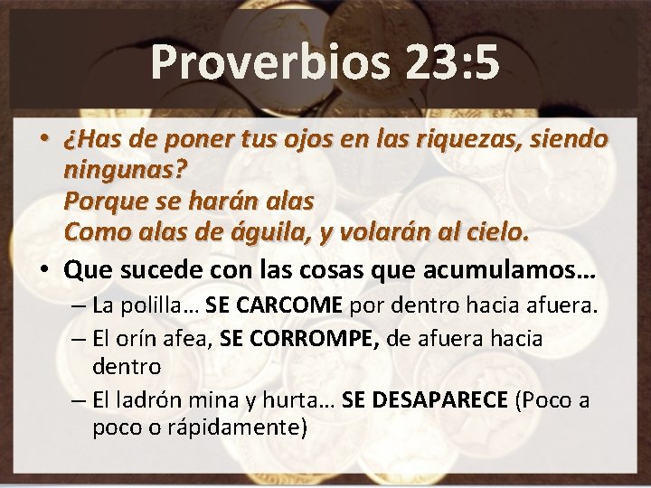 Proverbios 23: 5 • ¿Has de poner tus ojos en las riquezas, siendo ningunas?