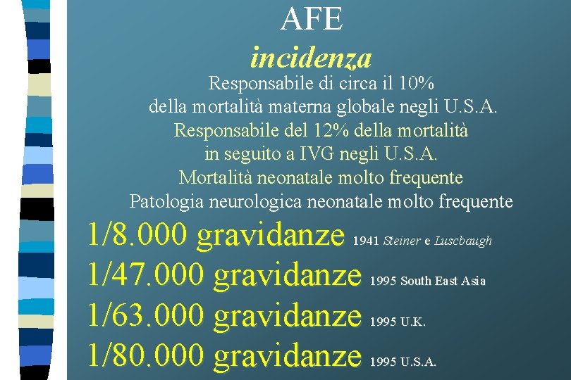 AFE incidenza Responsabile di circa il 10% della mortalità materna globale negli U. S.