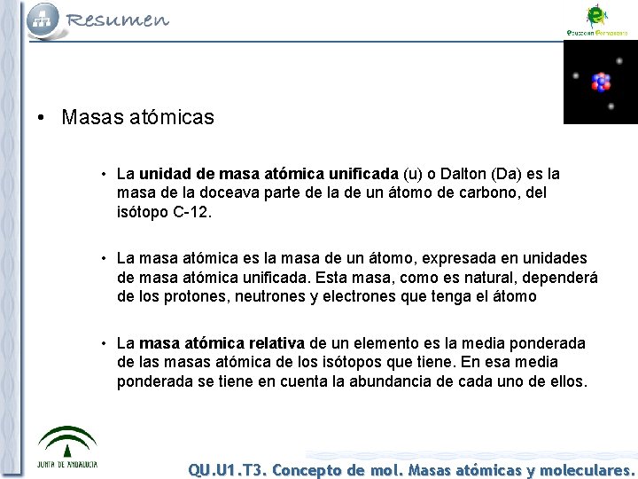 Tema 3 Concepto de mol Masas atmicas y