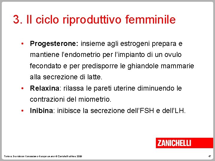 3. Il ciclo riproduttivo femminile • Progesterone: insieme agli estrogeni prepara e mantiene l’endometrio