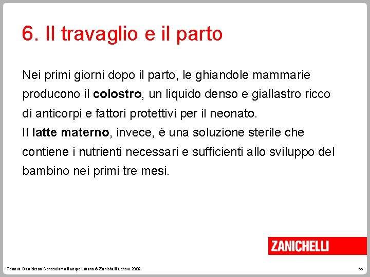 6. Il travaglio e il parto Nei primi giorni dopo il parto, le ghiandole