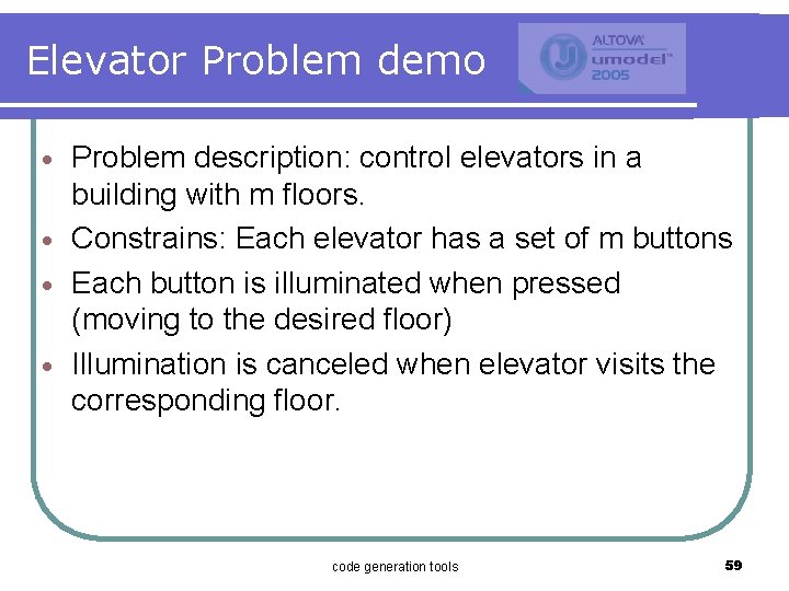 Elevator Problem demo Problem description: control elevators in a building with m floors. ·