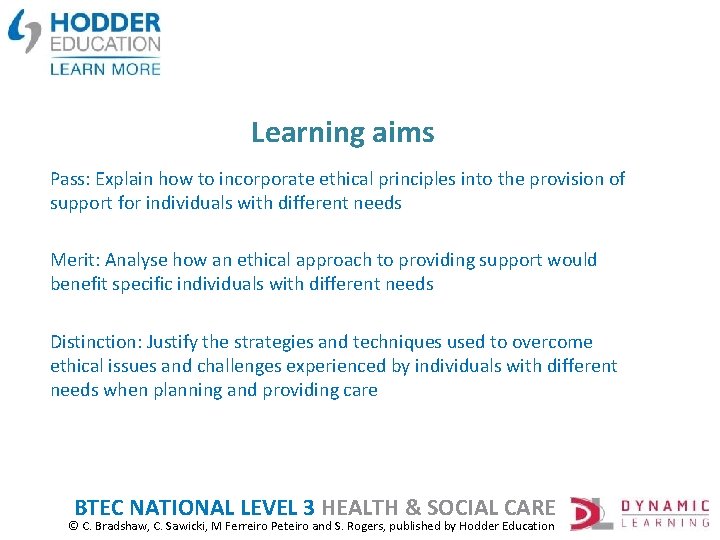 Learning aims Pass: Explain how to incorporate ethical principles into the provision of support