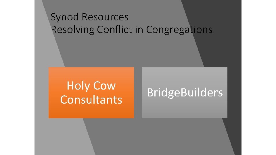 Synod Resources Resolving Conflict in Congregations Holy Cow Consultants Bridge. Builders 