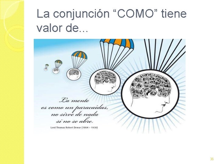 La conjunción “COMO” tiene valor de. . . 36 