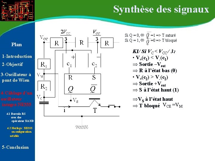 Synthèse des signaux Plan 1 -Introduction 2 -Objectif 3 -Oscillateur à pont de Synthèse des signaux Plan 1 -Introduction 2 -Objectif 3 -Oscillateur à pont de