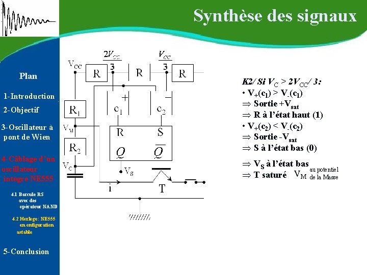 Synthèse des signaux Plan 1 -Introduction 2 -Objectif 3 -Oscillateur à pont de Synthèse des signaux Plan 1 -Introduction 2 -Objectif 3 -Oscillateur à pont de