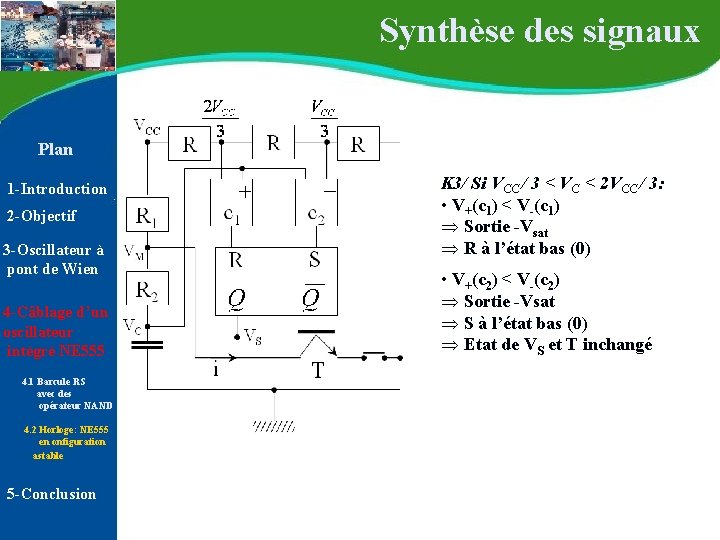 Synthèse des signaux Plan 1 -Introduction 2 -Objectif 3 -Oscillateur à pont de Synthèse des signaux Plan 1 -Introduction 2 -Objectif 3 -Oscillateur à pont de