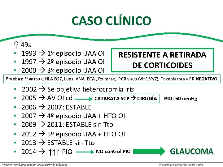 CASO CLÍNICO ♀ 49 a • 1993 1º episodio UAA OI • 1997 2º