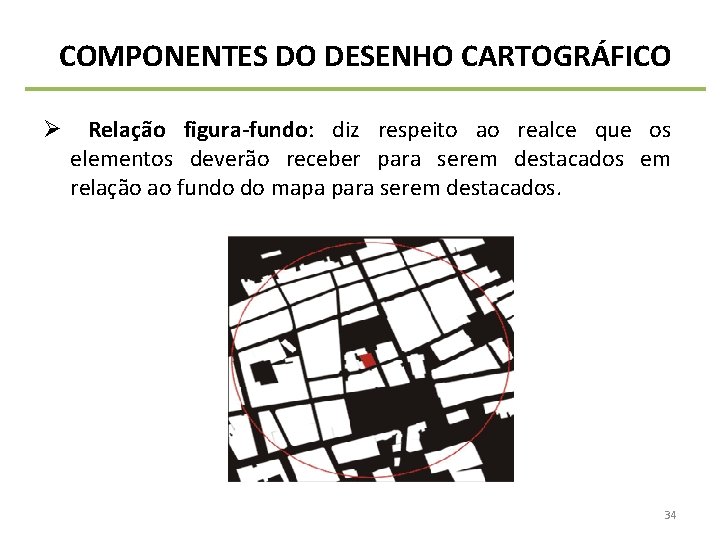 COMPONENTES DO DESENHO CARTOGRÁFICO Ø Relação figura-fundo: diz respeito ao realce que os elementos