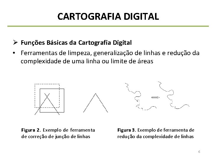 CARTOGRAFIA DIGITAL Ø Funções Básicas da Cartografia Digital • Ferramentas de limpeza, generalização de