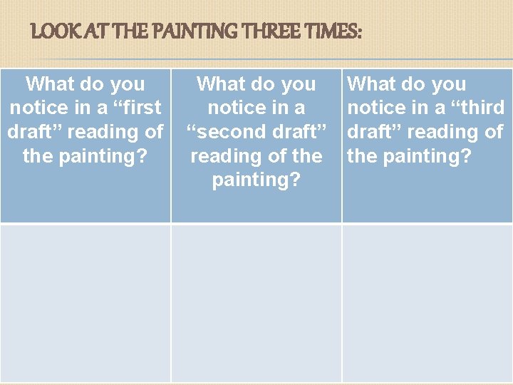 LOOK AT THE PAINTING THREE TIMES: What do you notice in a “first draft”