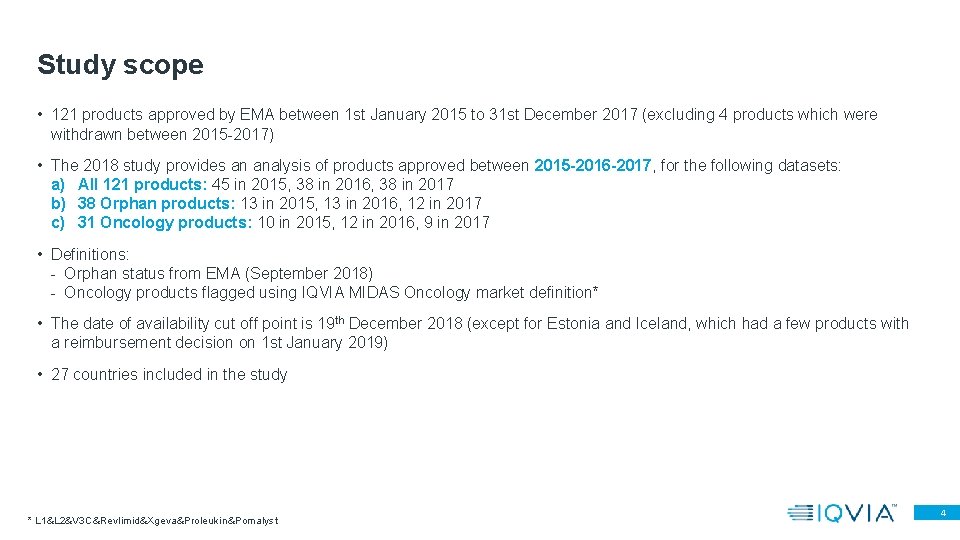 Study scope • 121 products approved by EMA between 1 st January 2015 to Study scope • 121 products approved by EMA between 1 st January 2015 to