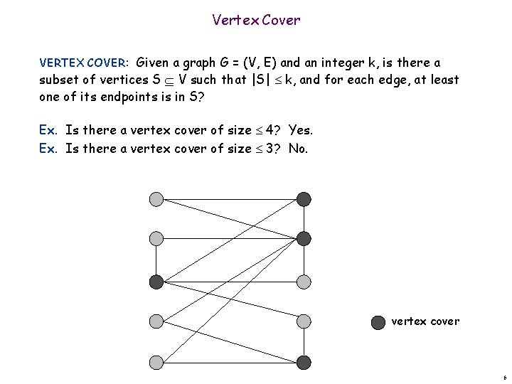 Vertex Cover VERTEX COVER: Given a graph G = (V, E) and an integer