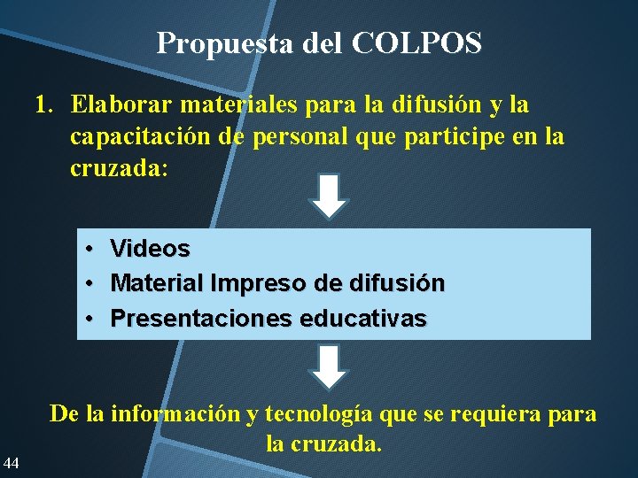 Propuesta del COLPOS 1. Elaborar materiales para la difusión y la capacitación de personal