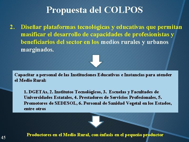 Propuesta del COLPOS 2. Diseñar plataformas tecnológicas y educativas que permitan masificar el desarrollo