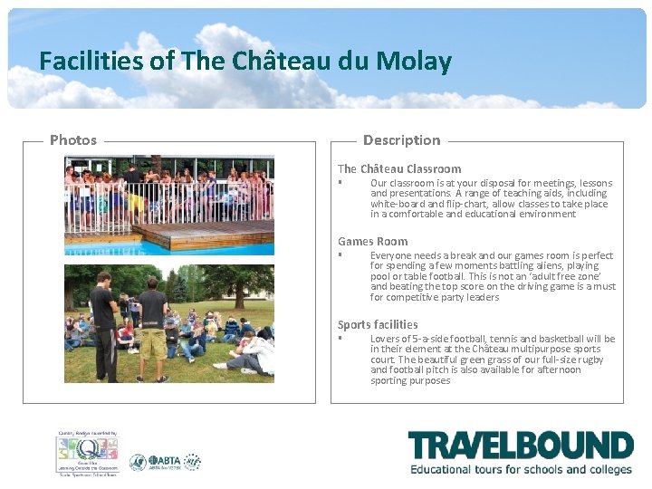 Facilities of The Château du Molay Photos Description The Château Classroom § Our classroom Facilities of The Château du Molay Photos Description The Château Classroom § Our classroom