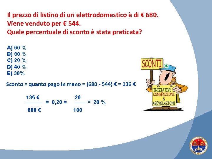 Il prezzo di listino di un elettrodomestico è di € 680. Viene venduto per