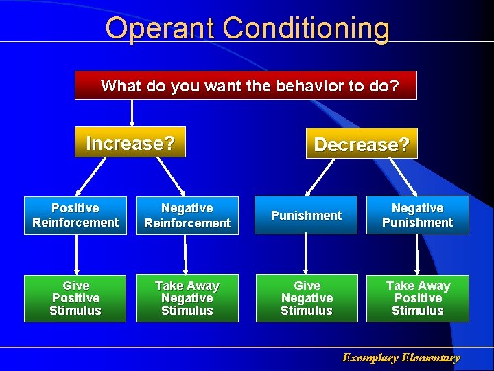 Operant Conditioning What do you want the behavior to do? Increase? Decrease? Positive Reinforcement