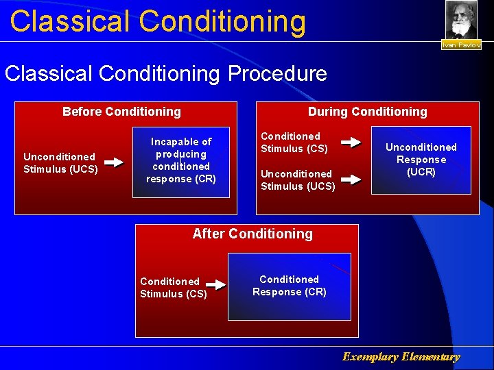 Classical Conditioning Ivan Pavlov Classical Conditioning Procedure Before Conditioning Unconditioned Stimulus (UCS) During Conditioning