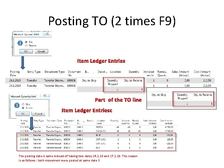 Posting TO (2 times F 9) Item Ledger Entries Part of the TO line