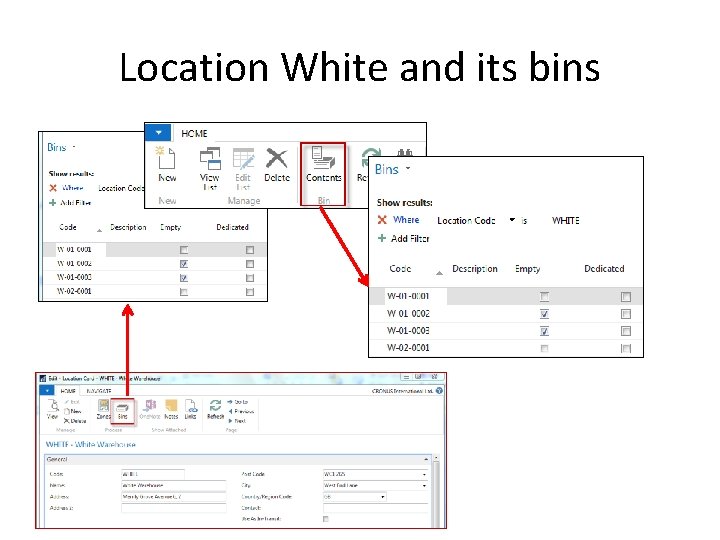 Location White and its bins 