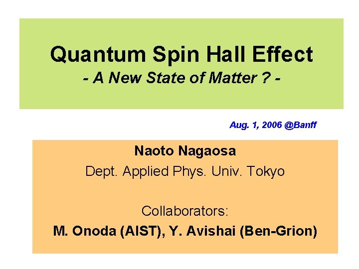 Quantum Spin Hall Effect - A New State of Matter ? Aug. 1, 2006