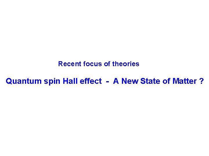 Recent focus of theories Quantum spin Hall effect - A New State of Matter