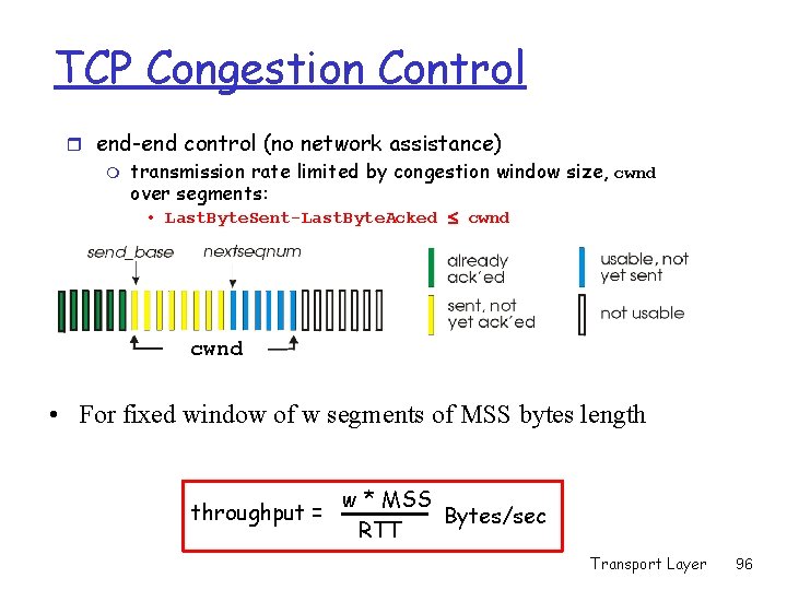 TCP Congestion Control r end-end control (no network assistance) m transmission rate limited by TCP Congestion Control r end-end control (no network assistance) m transmission rate limited by