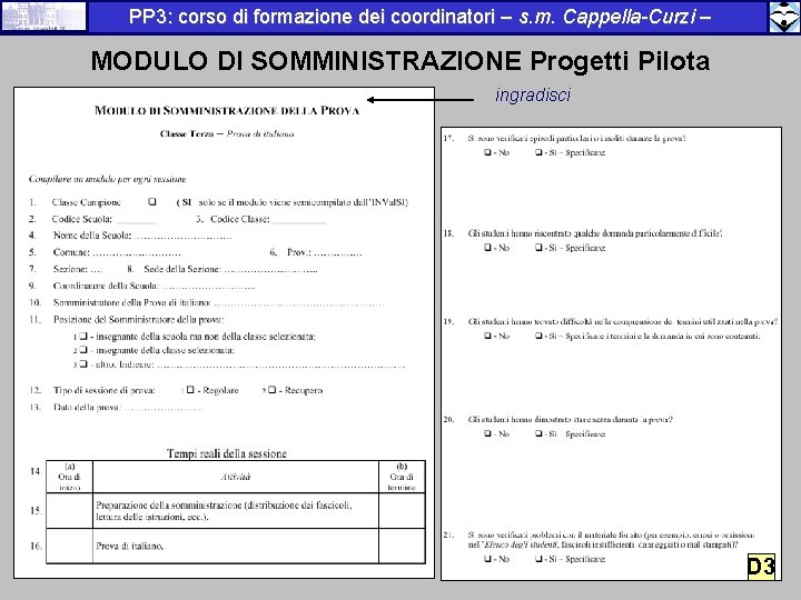 PP 3: corso di formazione dei coordinatori – s. m. Cappella-Curzi – MODULO DI