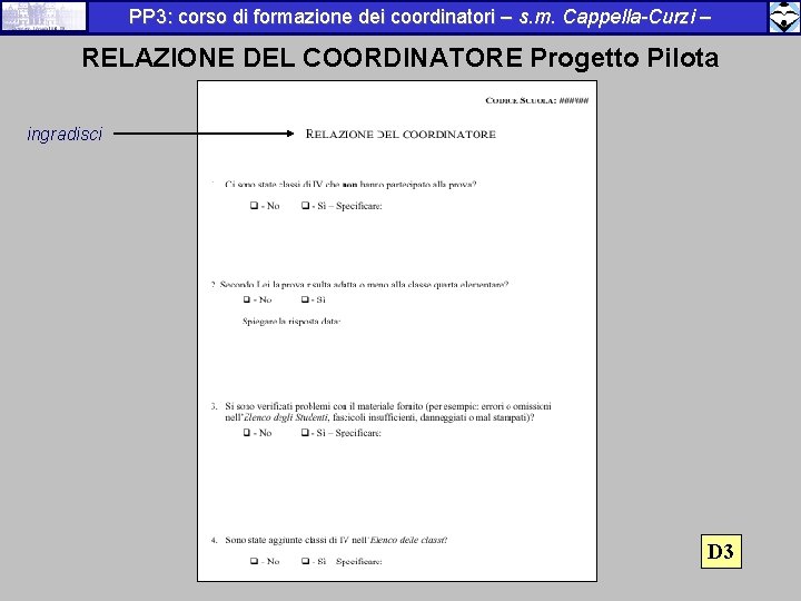 PP 3: corso di formazione dei coordinatori – s. m. Cappella-Curzi – RELAZIONE DEL