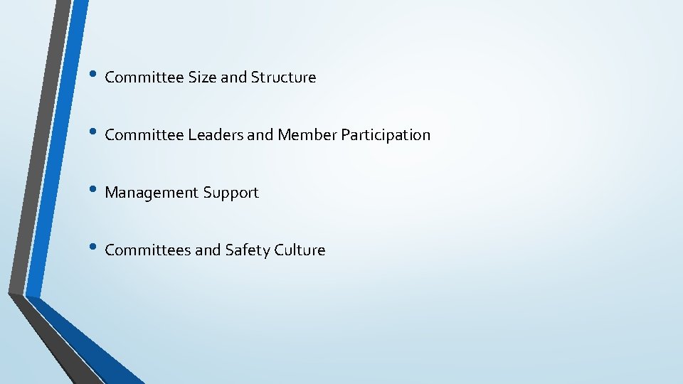 • Committee Size and Structure • Committee Leaders and Member Participation • Management