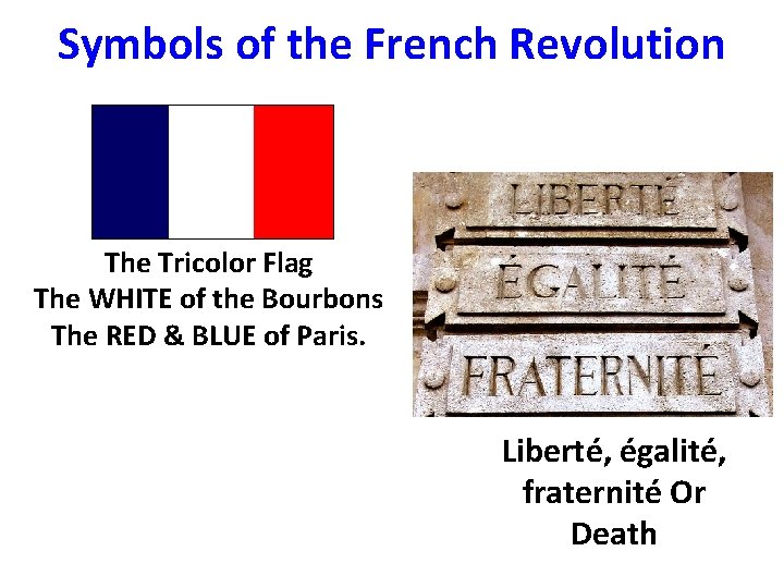 Symbols of the French Revolution The Tricolor Flag The WHITE of the Bourbons The
