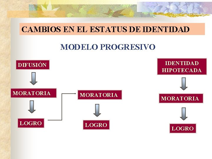 CAMBIOS EN EL ESTATUS DE IDENTIDAD MODELO PROGRESIVO IDENTIDAD HIPOTECADA DIFUSIÓN MORATORIA LOGRO 