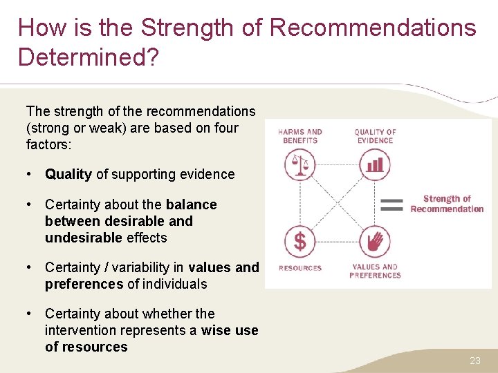 How is the Strength of Recommendations Determined? The strength of the recommendations (strong or