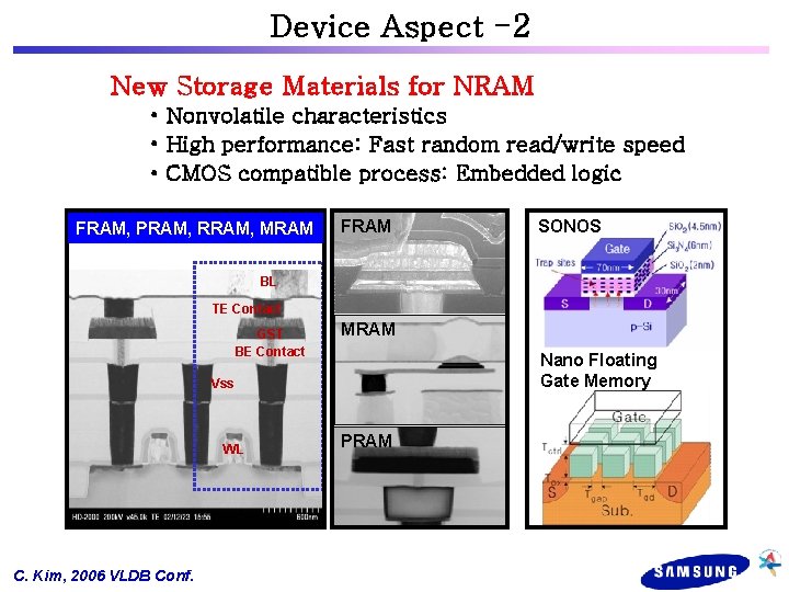 Device Aspect -2 New Storage Materials for NRAM • Nonvolatile characteristics • High performance: