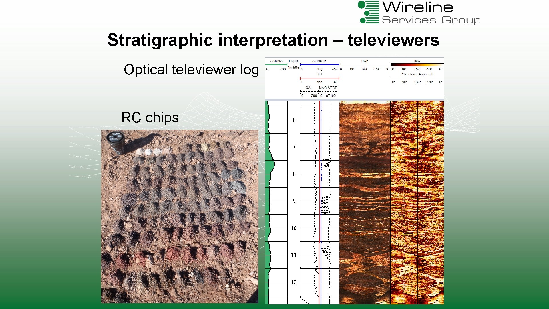 Stratigraphic interpretation – televiewers Optical televiewer log RC chips 