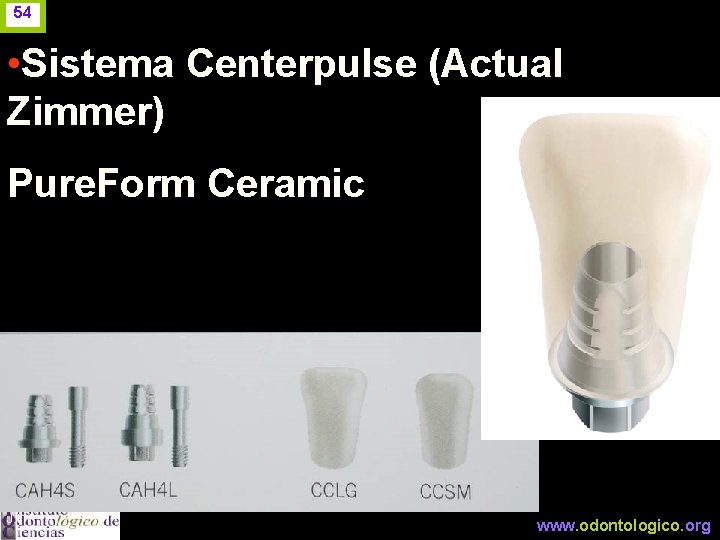 54 • Sistema Centerpulse (Actual Zimmer) Pure. Form Ceramic J. I. H. www. odontologico.
