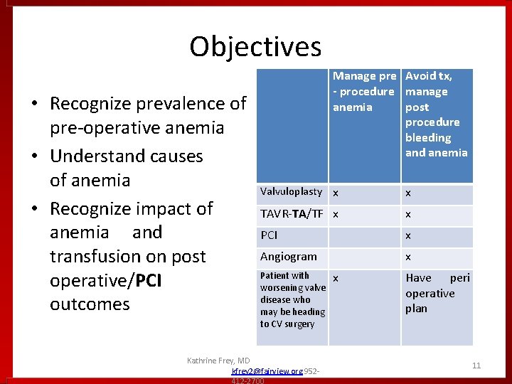 Objectives • Recognize prevalence of pre-operative anemia • Understand causes of anemia • Recognize