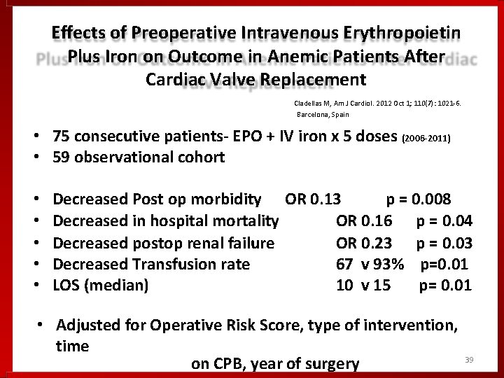 Effects of Preoperative Intravenous Erythropoietin Plus Iron on Outcome in Anemic Patients After Cardiac