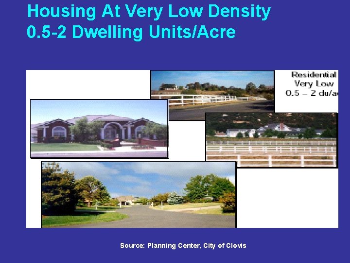 Housing At Very Low Density 0. 5 -2 Dwelling Units/Acre Source: Planning Center, City