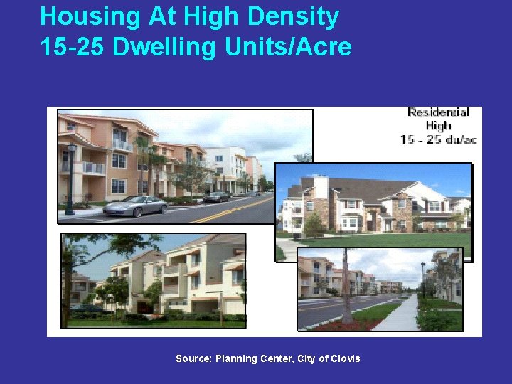 Housing At High Density 15 -25 Dwelling Units/Acre Source: Planning Center, City of Clovis