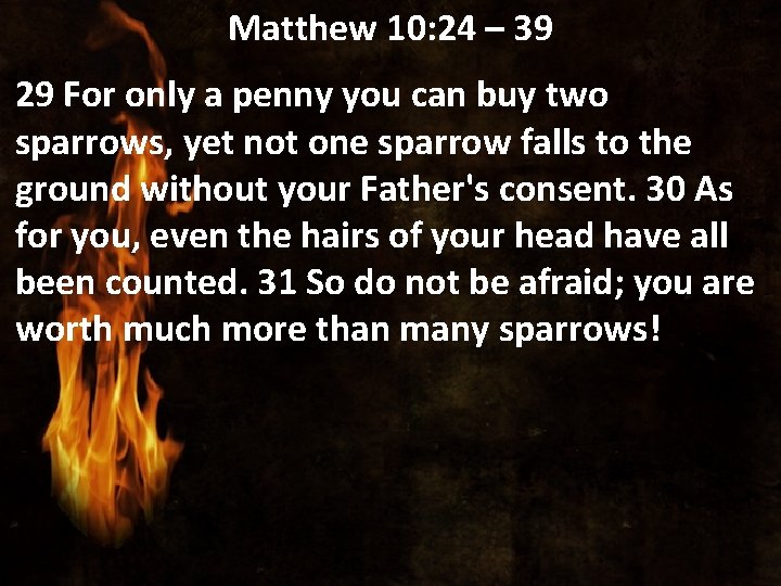 Matthew 10: 24 – 39 29 For only a penny you can buy two
