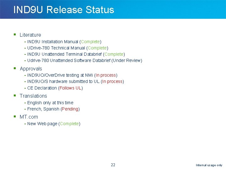 IND 9 U Release Status § Literature - IND 9 U Installation Manual (Complete)